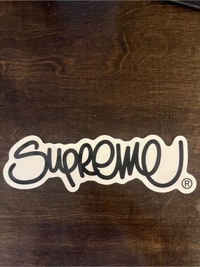 Supreme Black Script Handstyle Logo Sticker on White Outline